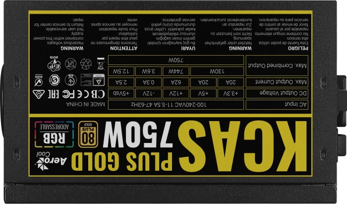 Aerocool KCAS Plus Gold | 750W RGB PSU | 80+ Gold Certified | ATX 24-Pin | 3x PCIe 6+2-Pin - New - Image 5