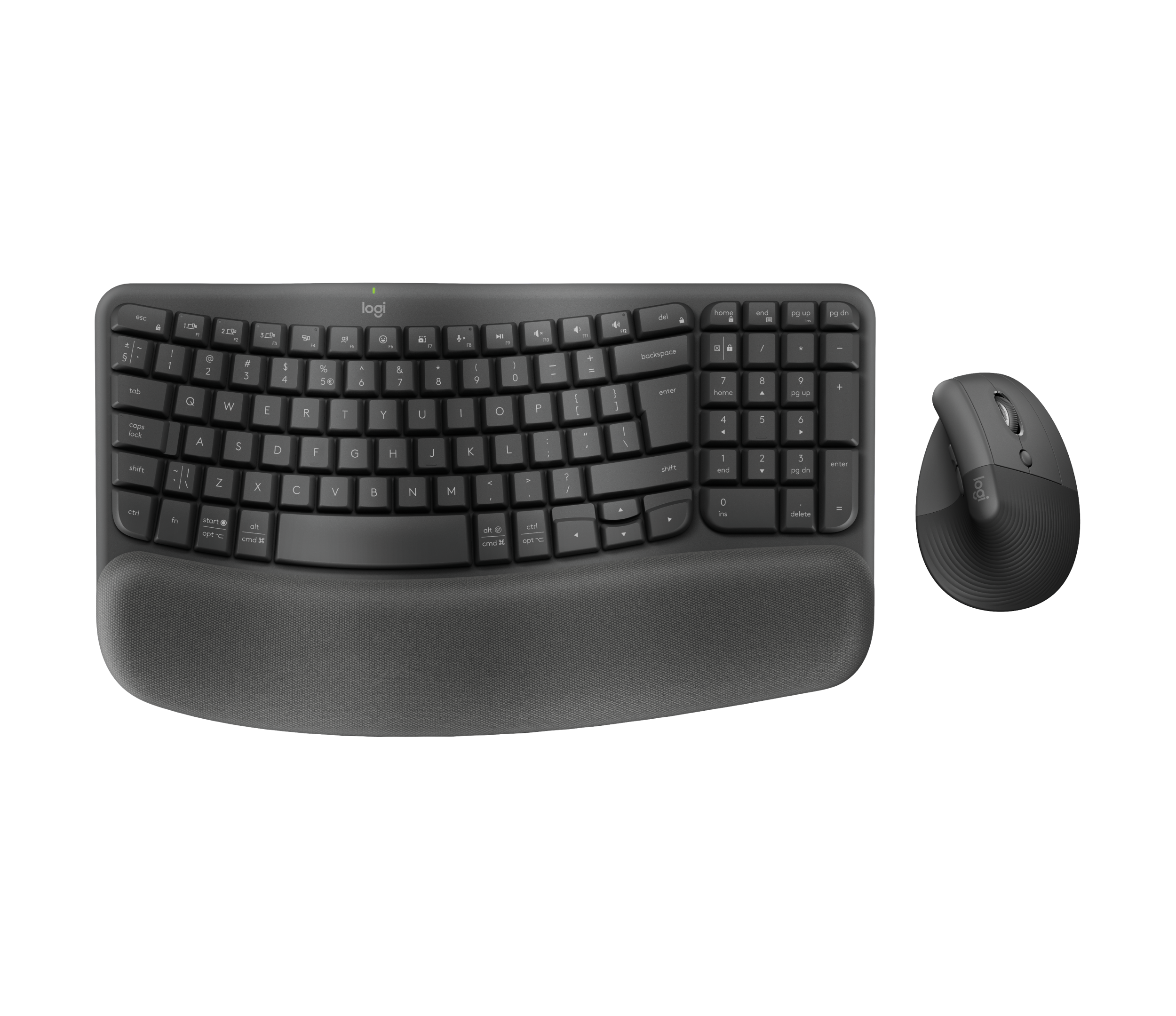 wave-keys-lift-mouse-combo-gallery-graphite-1-us-intl Logitech Wave Keys & Lift Vertical Mouse | Ergonomic Keyboard & Mouse Combo | Wireless | Multi-Device - New - Image 1