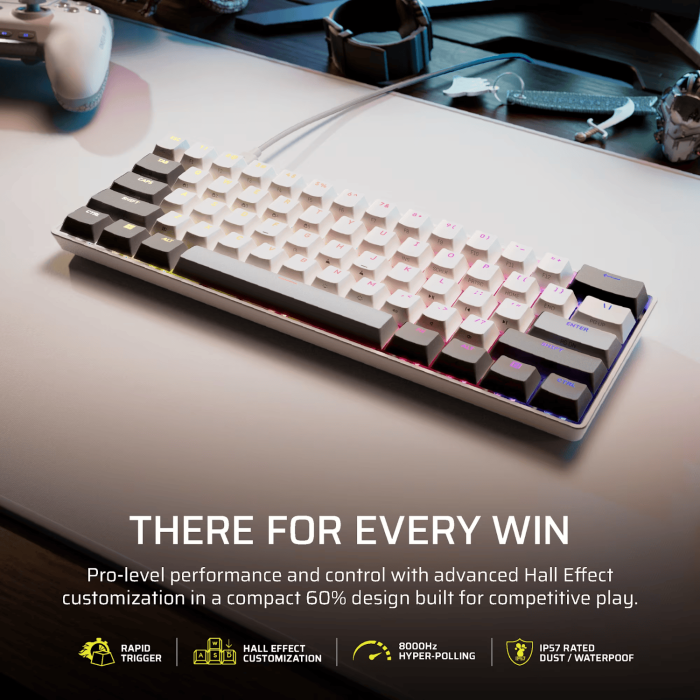 Corsair CLIPPER PRO MINI 60 Hall Effect Gaming Keyboard – White - Image 2